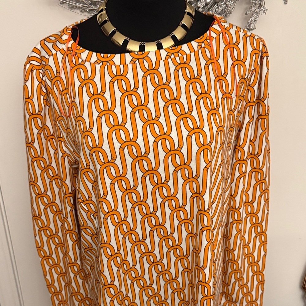 Liz Claiborne Orange and White Geometric Blouse - Picture 2 of 5